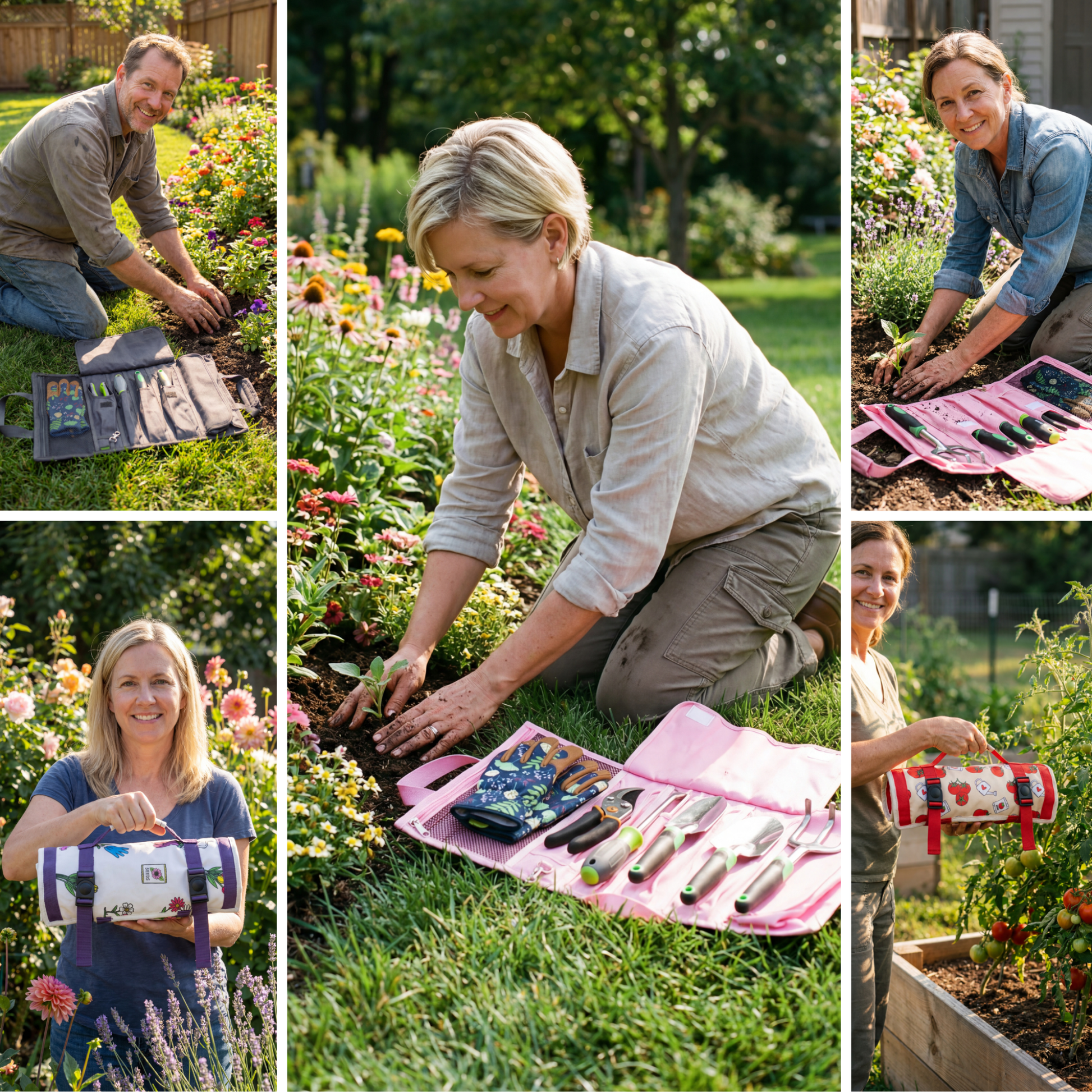 Pink | roll up garden tool bag lifestyle image