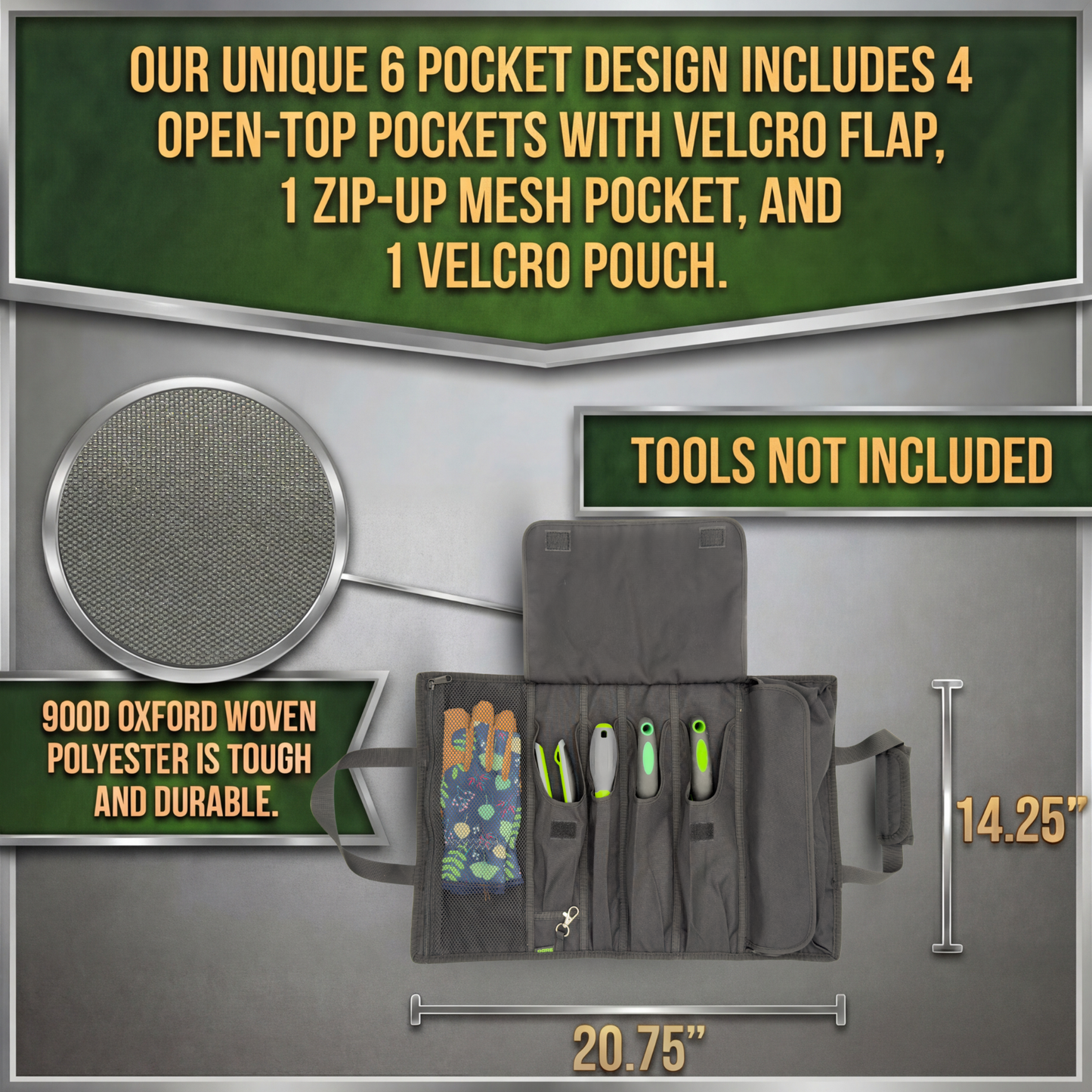 Black | roll up garden tool bag interior