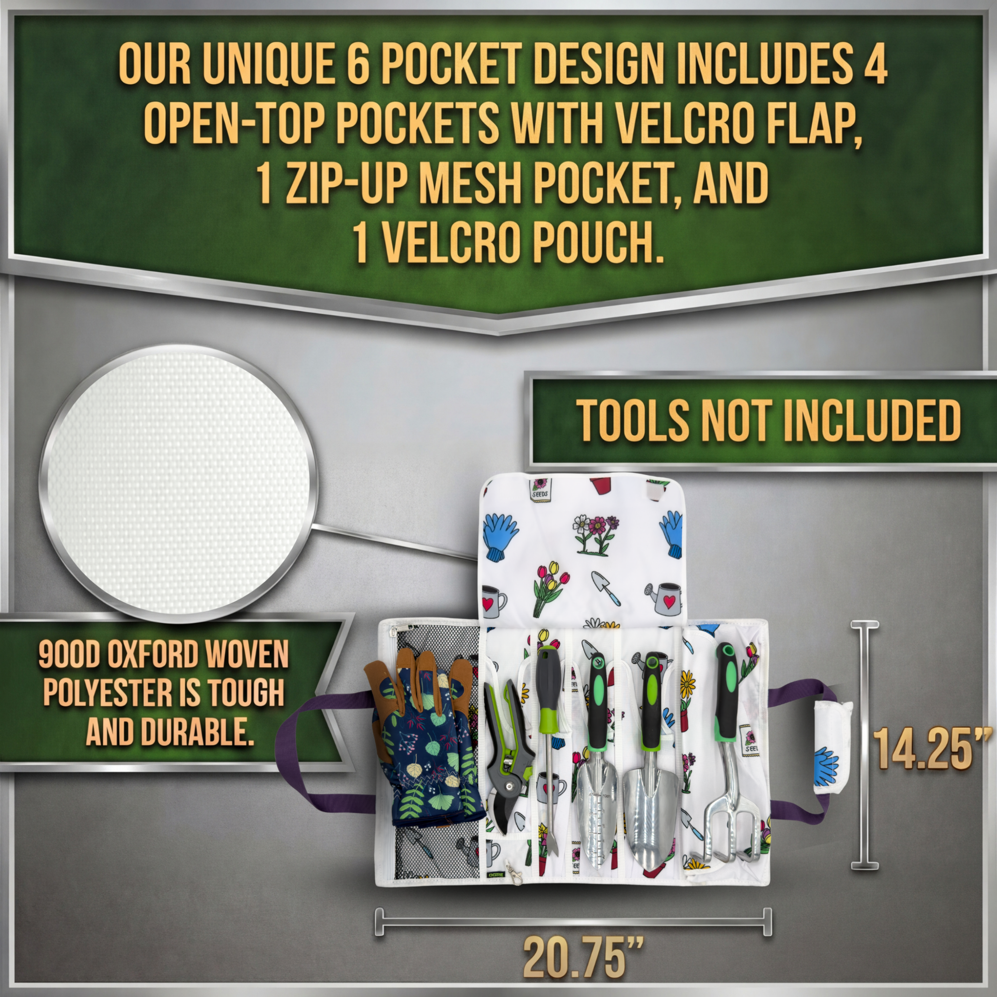 Flower Print | roll up garden tool bag