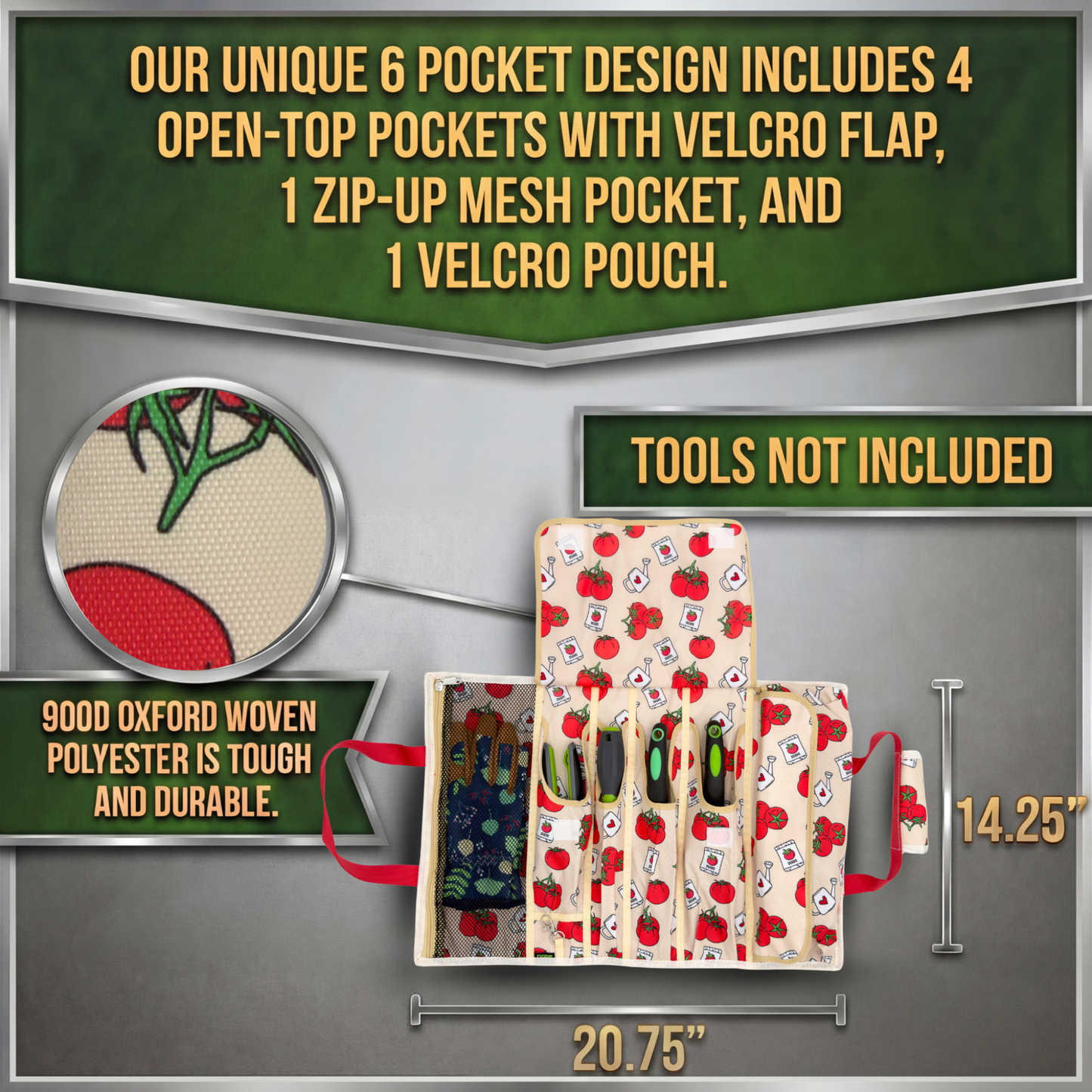 Tomato Print | roll up garden tool bag