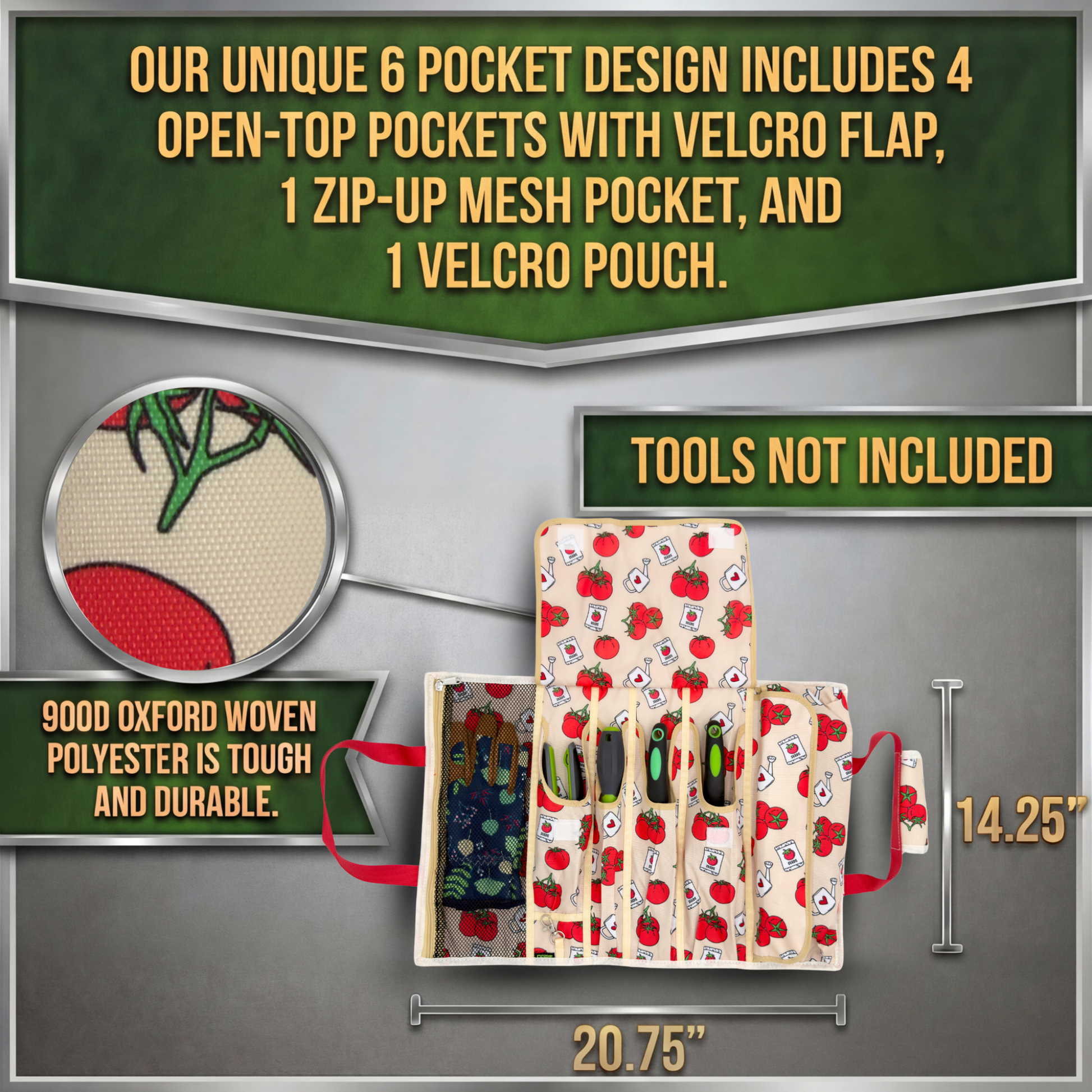 Tomato Print | roll up garden tool bag